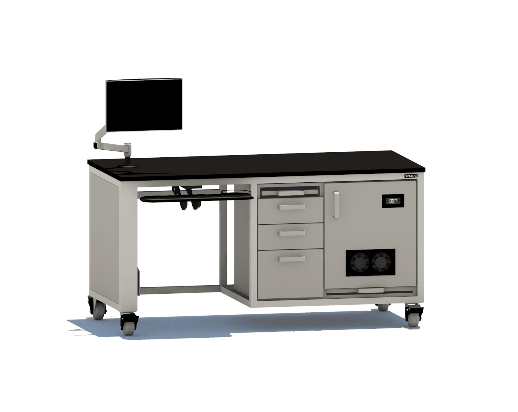 Complete Ergo MS Bench Mass Spec Benches OMNI Lab Solutions 72" wide Single Pump Enclosure