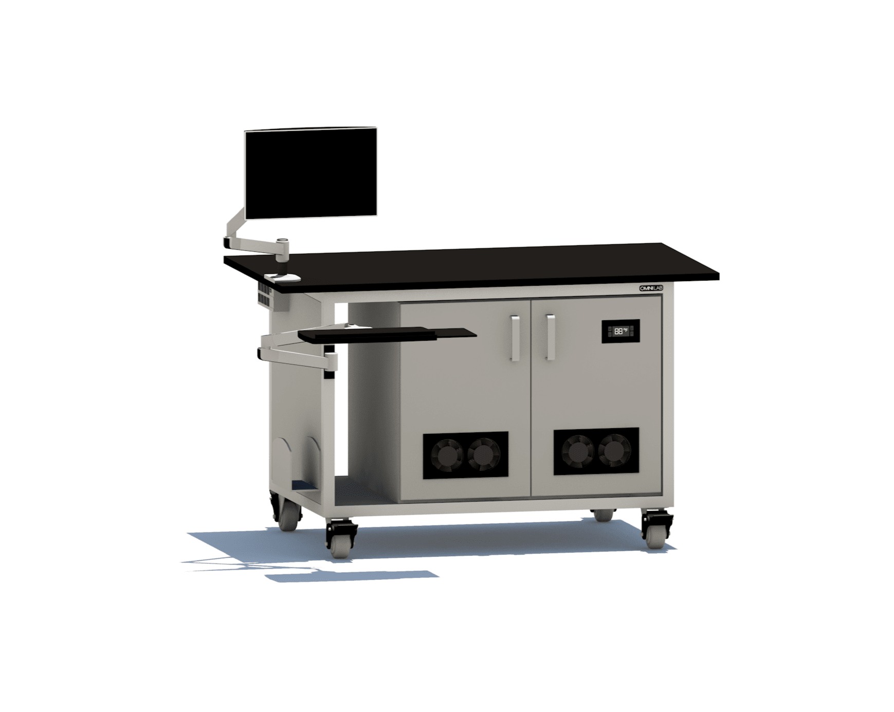 Space Saver MS Bench - compact Mass Spec Benches OMNI Lab Solutions 60" wide Dual Pump Enclosure