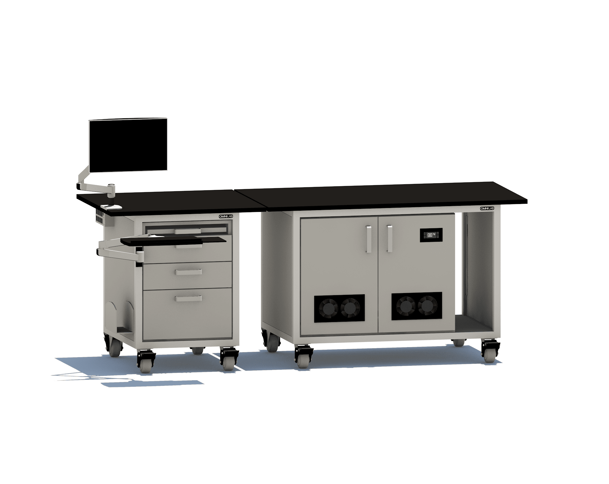 Ultimate GCMS Bench GC-MS Benches OMNI Lab Solutions 96" wide Dual Pump Enclosure
