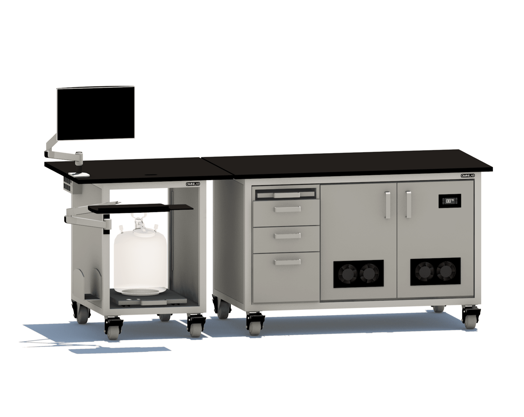 Ultimate LCMS Bench LC-MS Benches OMNI Lab Solutions 96" wide Dual Pump Enclosure