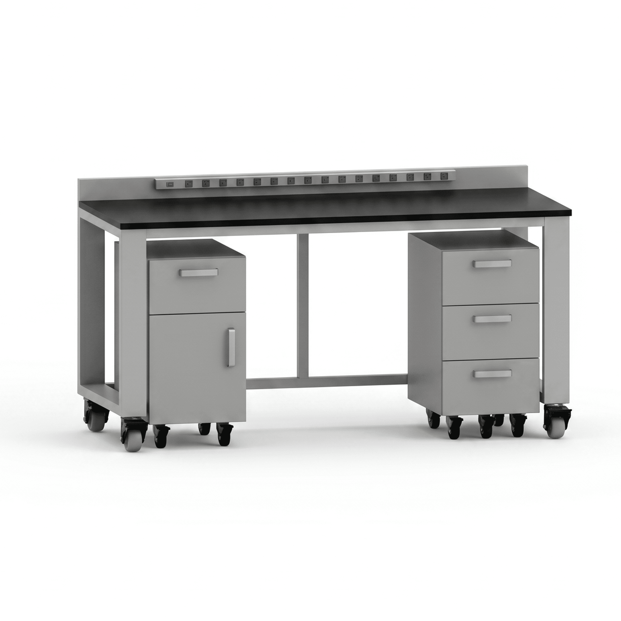 Flex Workbench 72W with Power Bar, Drawer Unit, and Combo Storage Work Bench OMNI Lab Solutions Grey 