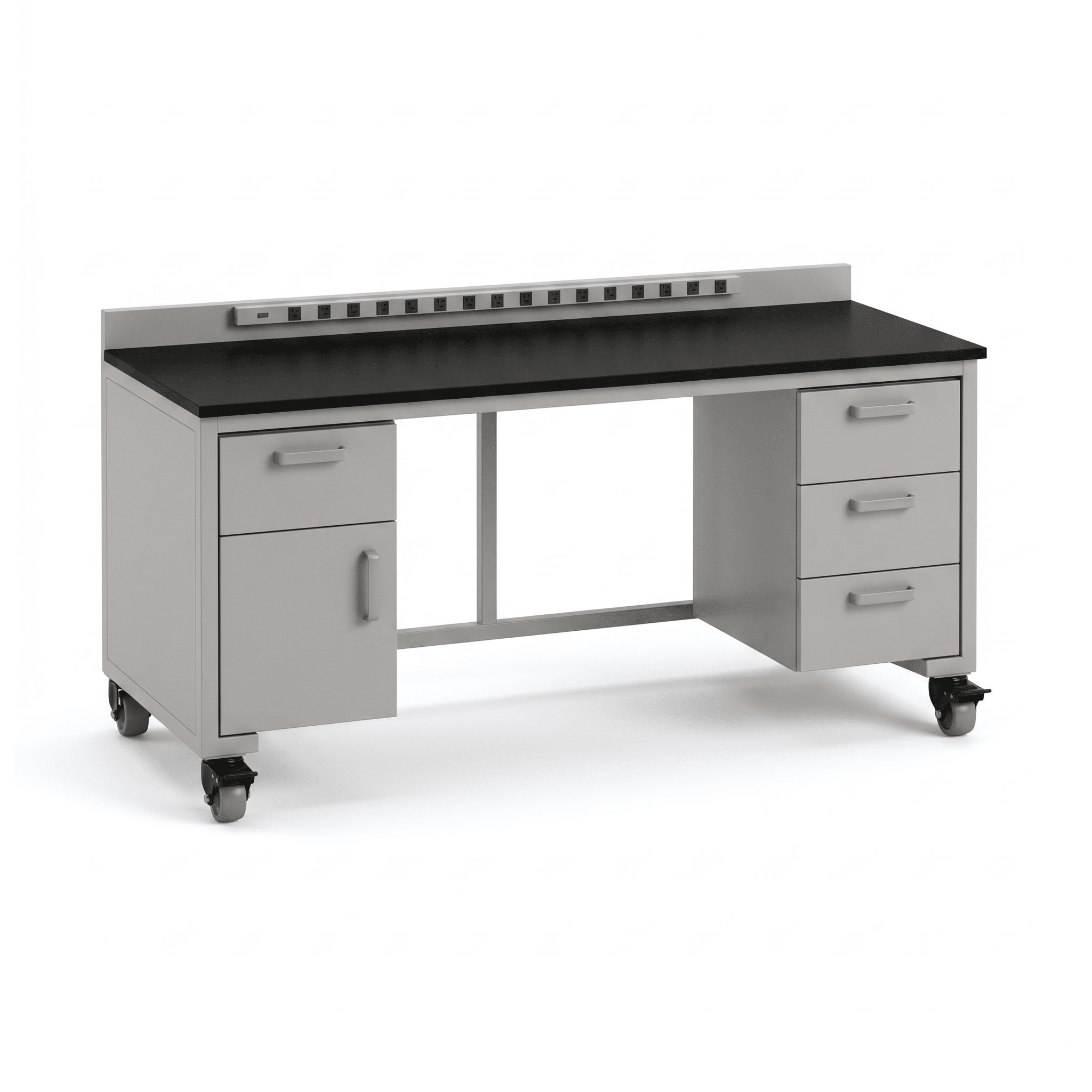 Core Workbench 72W with Power Bar, Drawer Unit, and Combo Storage Work Bench OMNI Lab Solutions Grey 